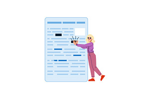 Woman editing online newspaper using, a Technology Illustration by pikepicture