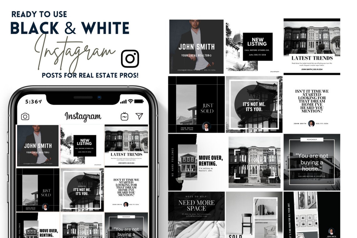 Real Estate Instagram Puzzle Grid BW, a Social Media Template by RealEstateDreams (Photo 1 of 6)