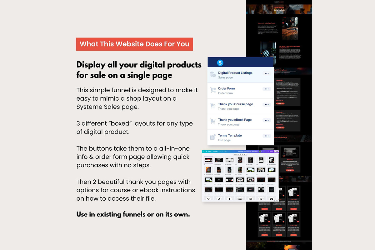 Systeme.io Dark Red List Shop Layout, a Landing Page Template by Hayley's Digital Hub (Photo 2 of 10)