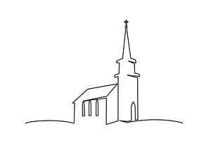 Church Building Hand Drawn