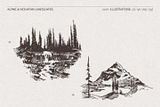 Mountain Landscape Engraving Set, a Seasonal Illustration by TheMountBirdStudio (Thumbnail 5 of 9)