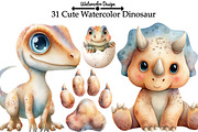 Cute Watercolor Dinosaur Clipart, an Illustration by Watercolor design (Thumbnail 1 of 6)