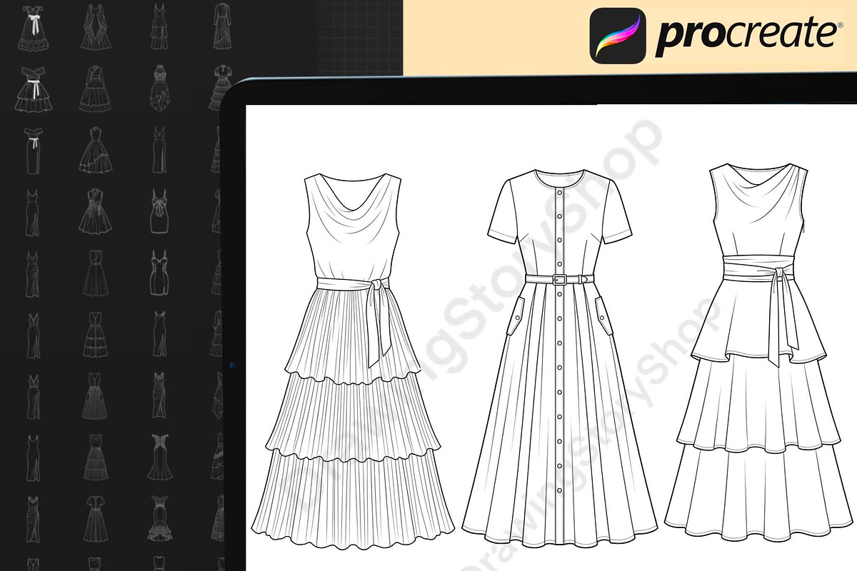 100 Procreate Dress Stamps Bundle, a Brush Add-On by DrawingStoryShop (Photo 5 of 6)