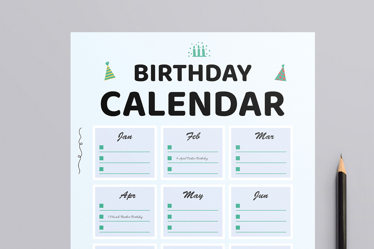 Minimal Birthday Calendar Printable preview 2