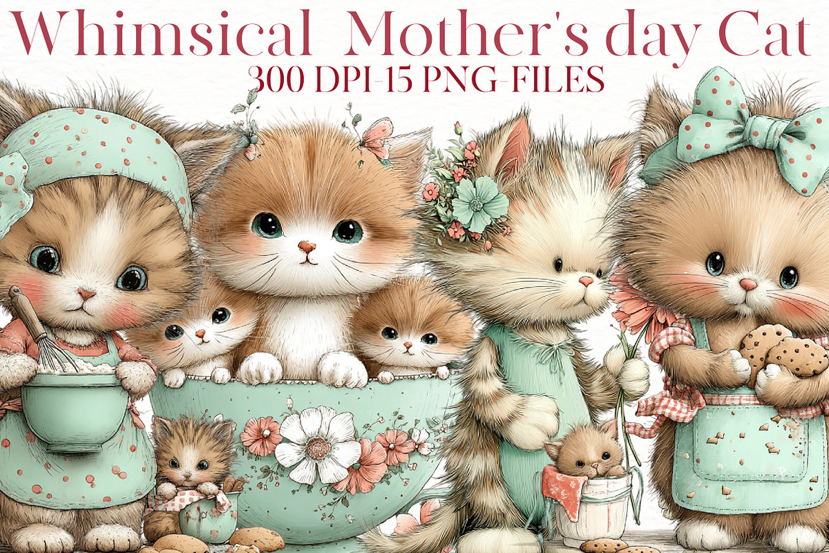 Whimsical mother's day cat clipart, an Illustration by Designworld (Photo 1 of 7)