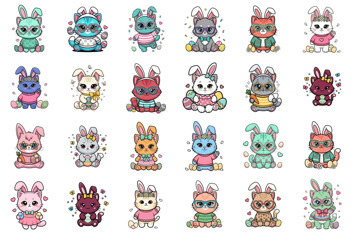 100 Kawaii Easter Cat Clipart Bundle, an Object Graphic by XPERTDESIGNER (Photo 2 of 6)