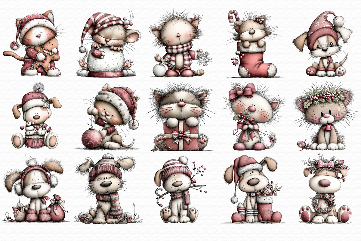 Whimsical Christmas Cat & Dog Clipar, an Illustration by Libby Wishes (Photo 7 of 7)