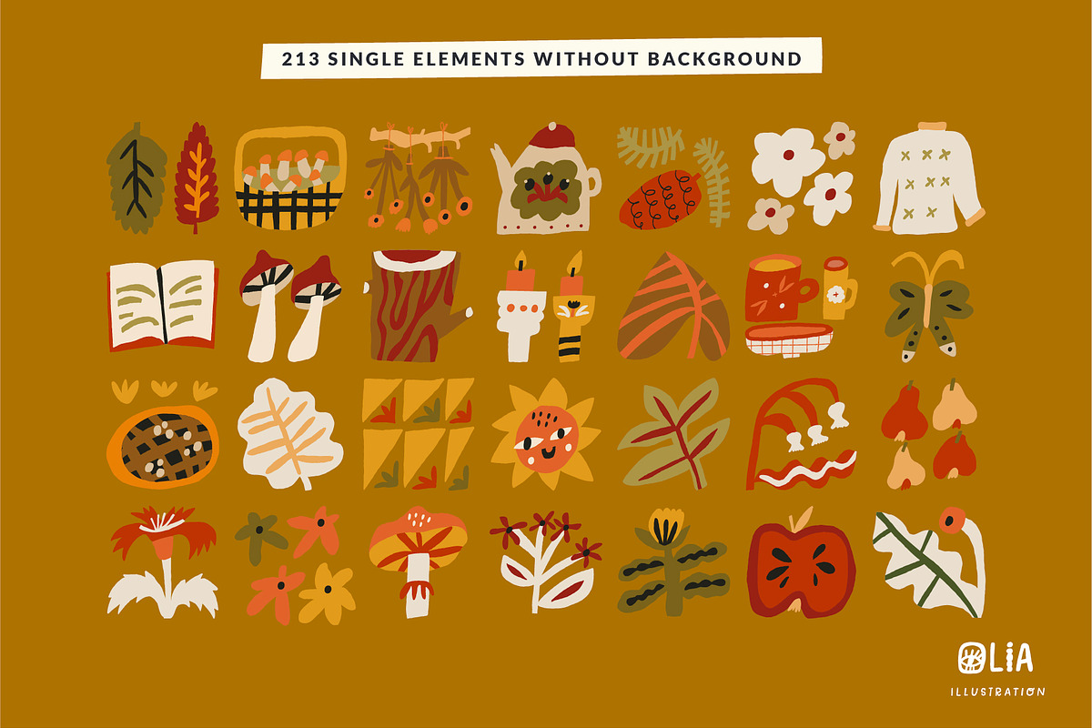 Autumn Blocks Fall Elements Clipart, a Seasonal Illustration by Olia (Photo 8 of 28)