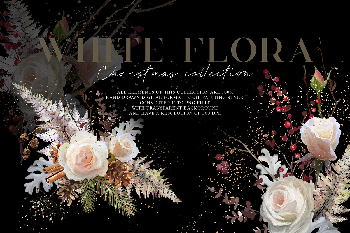 White Flora - Christmas clipart, a Decorative Illustration by Vasmila (Photo 9 of 15)