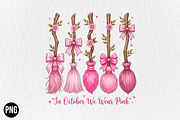 In October We Wear Pink Broom PNG, a Seasonal Illustration by CraftArtStudio (Thumbnail 1 of 4)