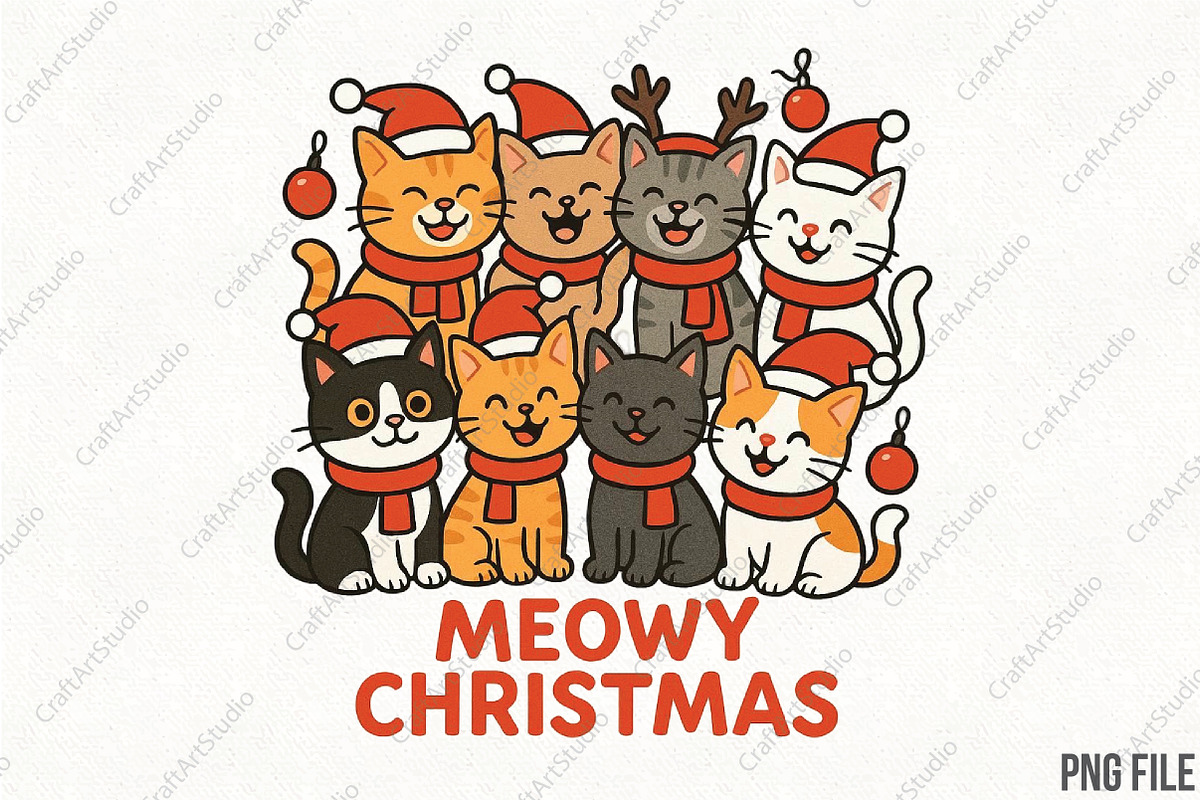 Meowy Christmas PNG Cat Sublimation, an Illustration by CraftArtStudio (Photo 1 of 4)