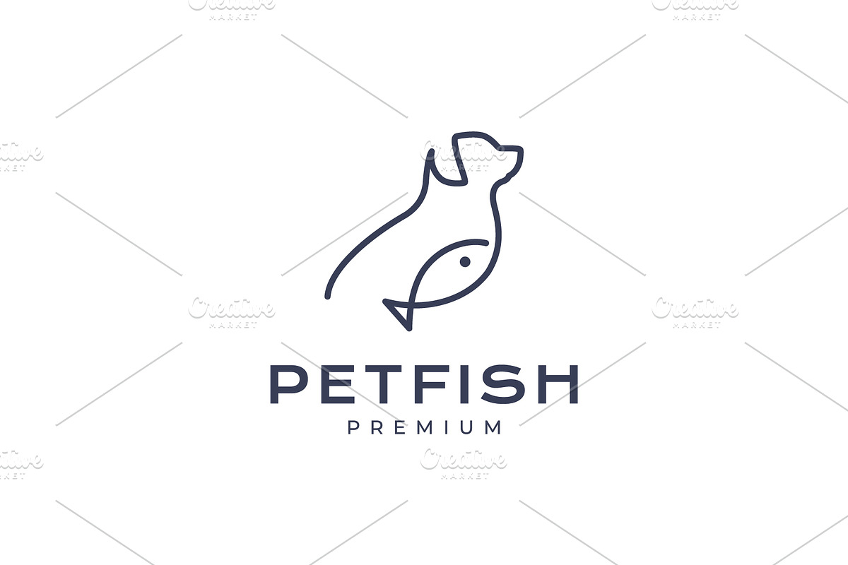 dog with fish line style simple logo, a Branding & Logo Template by devastd