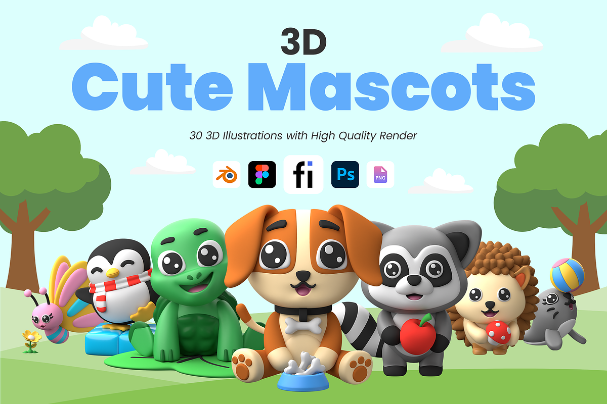 3D Cartoon Animals Icon Set, an Animal 3D Model by Flat Icons (Photo 1 of 8)
