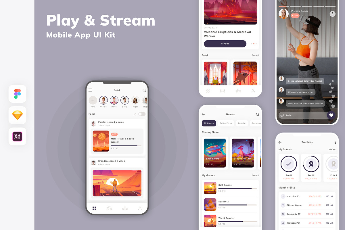 Play & Stream Mobile App UI Kit, an UI Kit Template by uicube