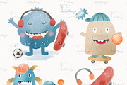 Watercolor Cool Monsters design, a Sport Illustration by designloverstudio (Thumbnail 2 of 3)