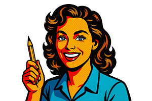 Smiling Female Illustrator with Pen, a Person Illustration by AlexArt