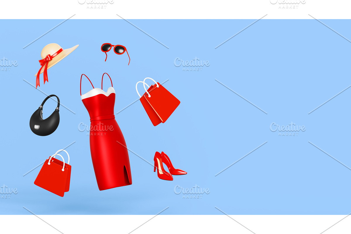 Women clothes and accessories on, an Object Illustration by Marozhkastudio