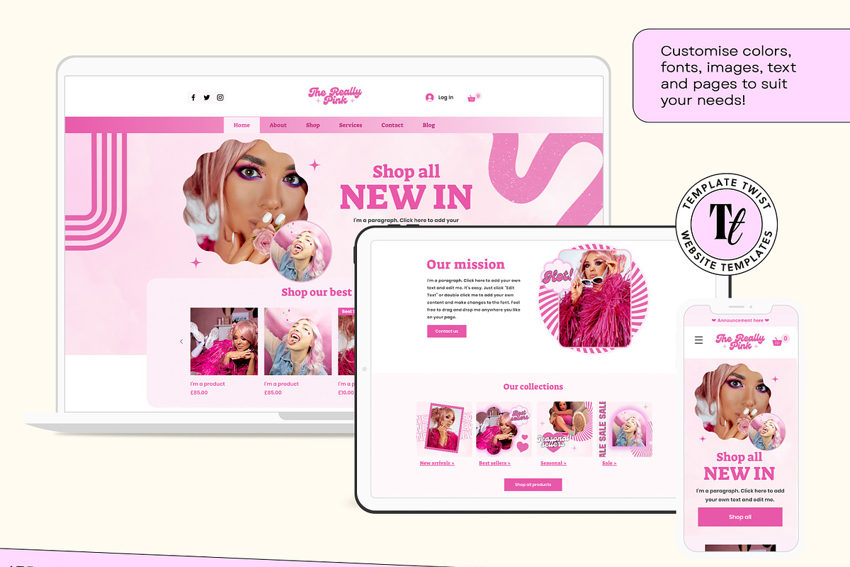 Wix Pink Website Template, a Wix Template by Template Twist Shop (Photo 8 of 10)
