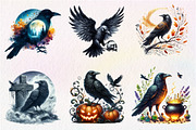 Watercolor Halloween Crow Clipart, an Illustration by CreationArt (Thumbnail 5 of 5)