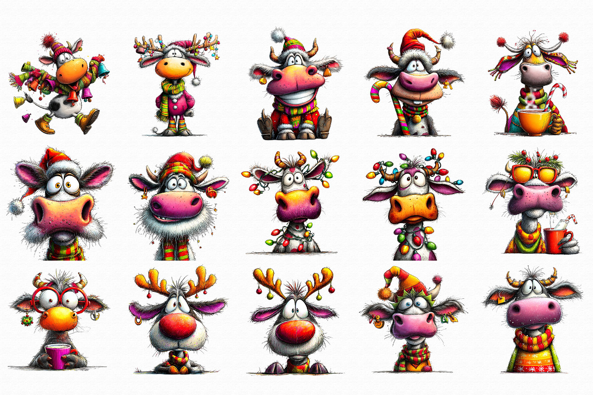 Christmas Funny Cows Clipart, an Illustration by Libby Wishes (Photo 2 of 7)
