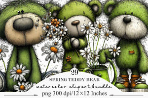 Whimsical Spring Teddy Bear PNG, an Illustration by Designking