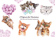 Valentine's Day Watercolor Cats, an Animal Illustration by TanataDesign (Thumbnail 5 of 10)