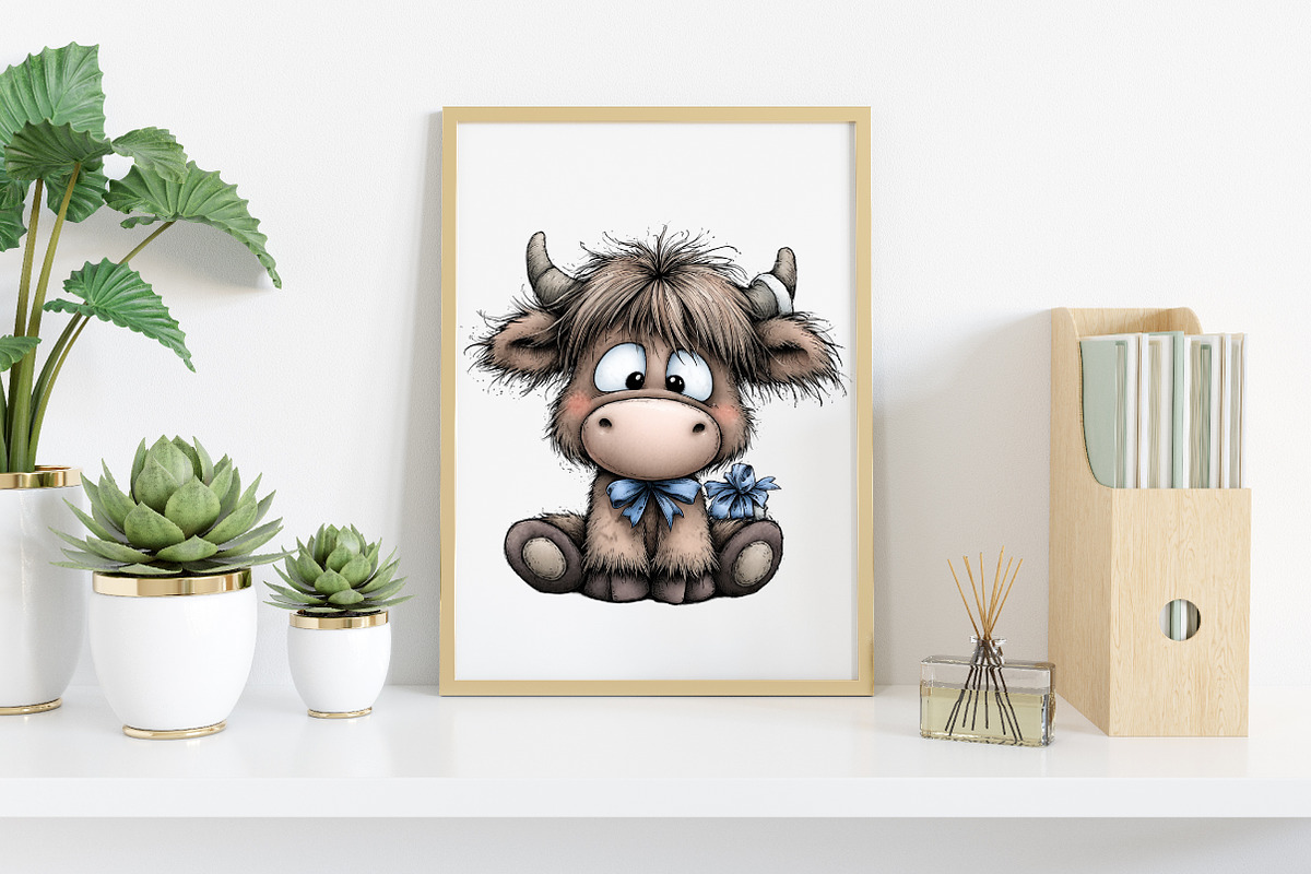 Watercolor Cute Highland Cow Clipart, an Illustration by Canvas Craft (Photo 6 of 7)