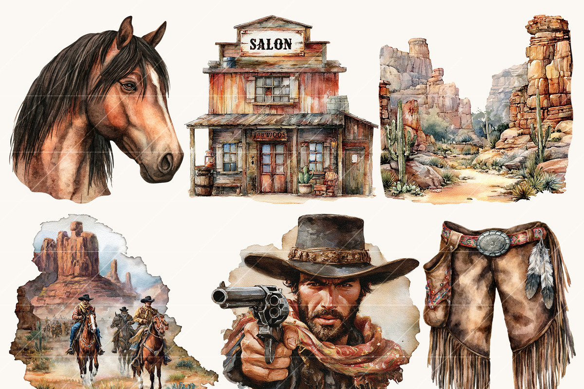 Watercolor Cowboy Clipart Bundle, a Person Illustration by BusyDaydesign (Photo 4 of 9)