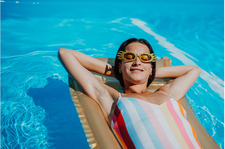 Top view of young woman in swimming