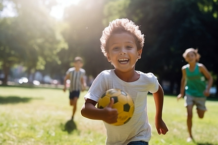 Photo - happy kid playing football