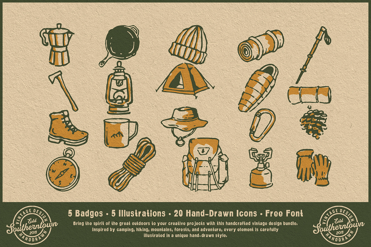 Vintage Hand Drawn Outdoor Adventure, an Object Illustration by Southerntown (Photo 6 of 7)