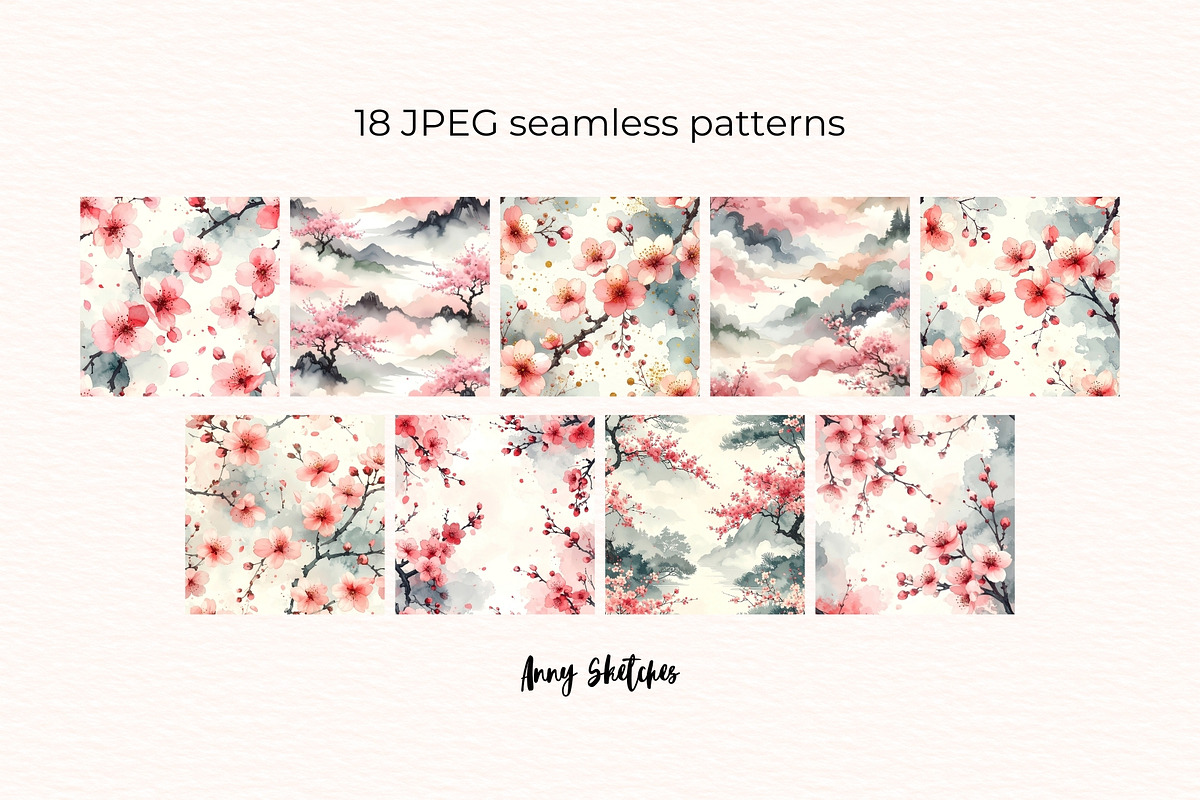 Sakura Blush Seamless Patterns, a Pattern Graphic by Anna Design Studio (Photo 2 of 6)