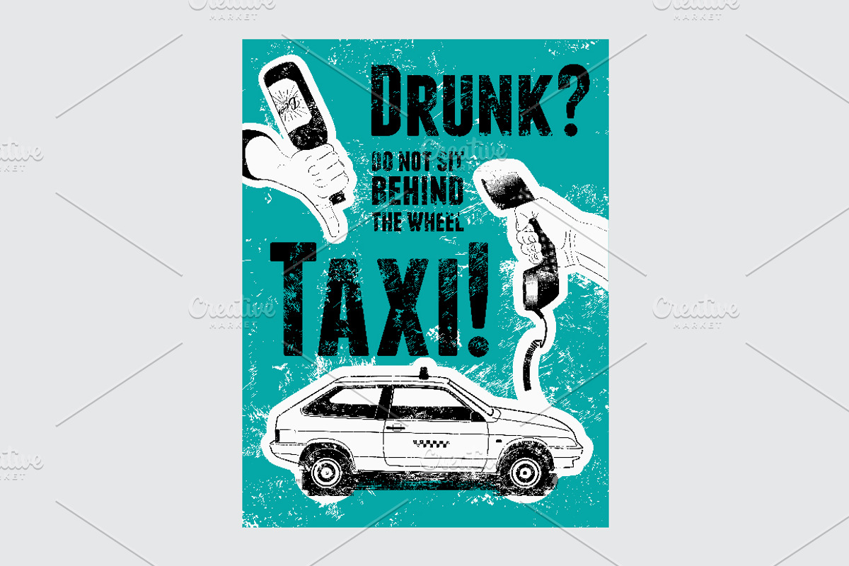 Taxi retro grunge vector poster set., a Transportation Illustration by PoPaShop (Photo 13 of 15)