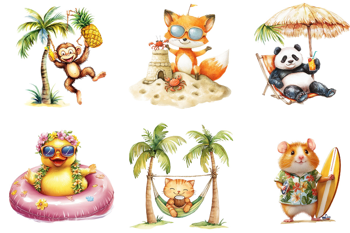 Summer Animals Relaxing on Beach, an Animal Illustration by DreamArtGraphic (Photo 2 of 4)