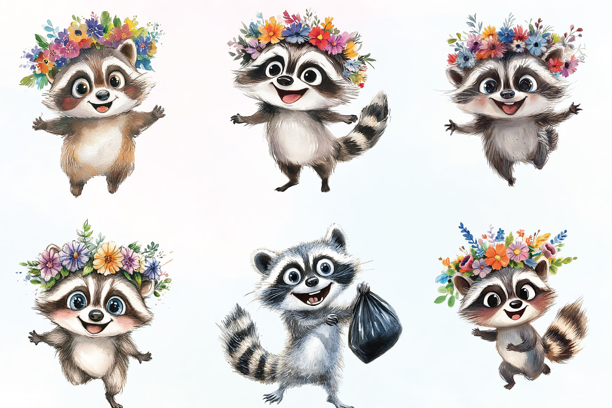 Quirky and Funny Raccoons Clipart, an Illustration by CraftArtStudio (Photo 2 of 6)
