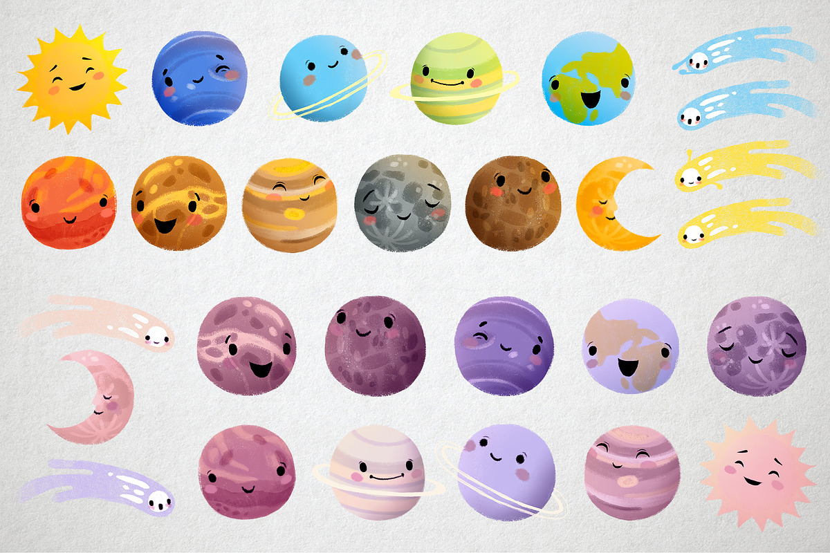 Solar system. Cute Planets Clipart, a Decorative Illustration by LukaJreym (Photo 2 of 12)