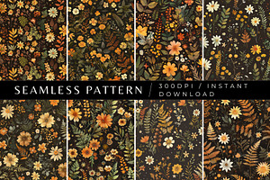 8 Autumn Woodland Ferns Patterns, a Pattern Graphic by Inknfolly