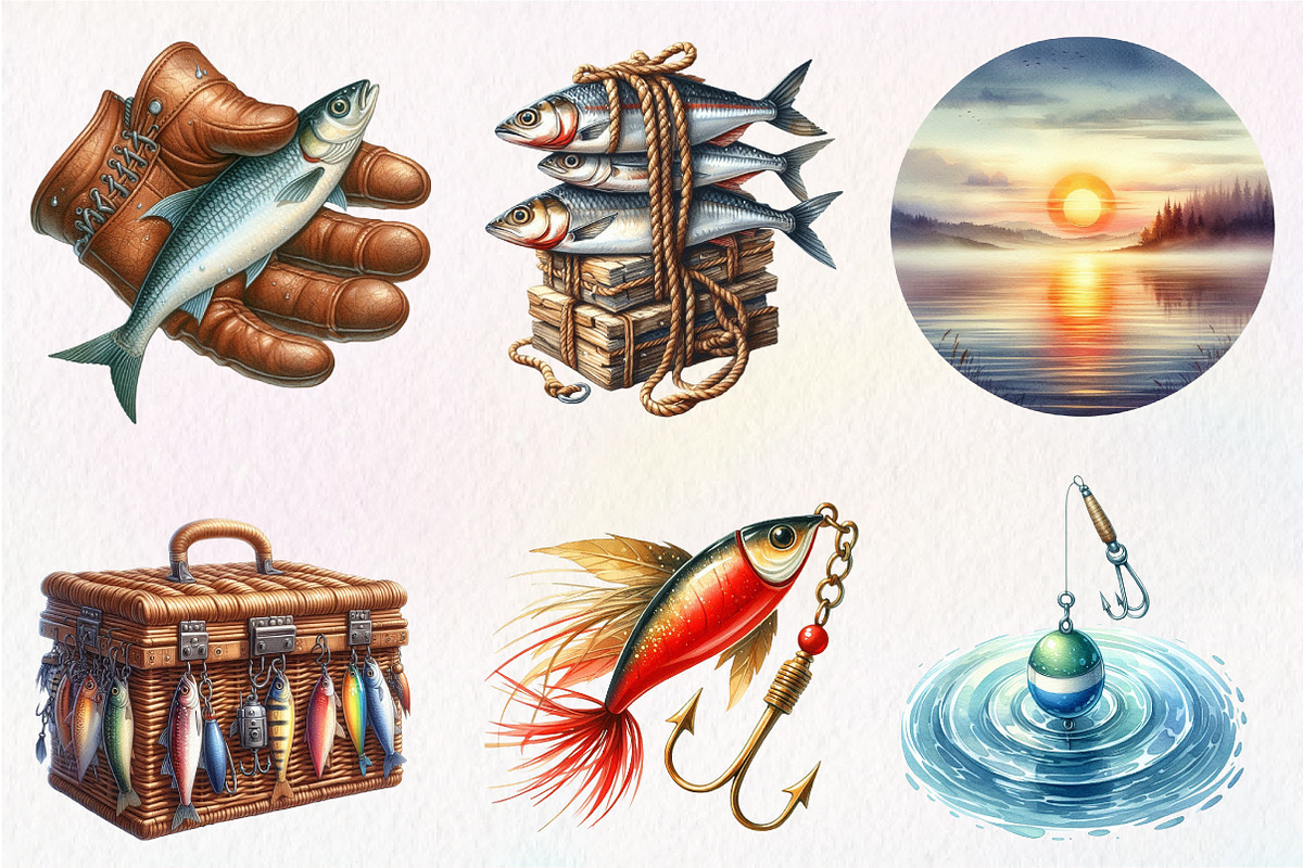 Fisherman Aesthetic Watercolor Clipa, an Illustration by CreationArt (Photo 4 of 5)