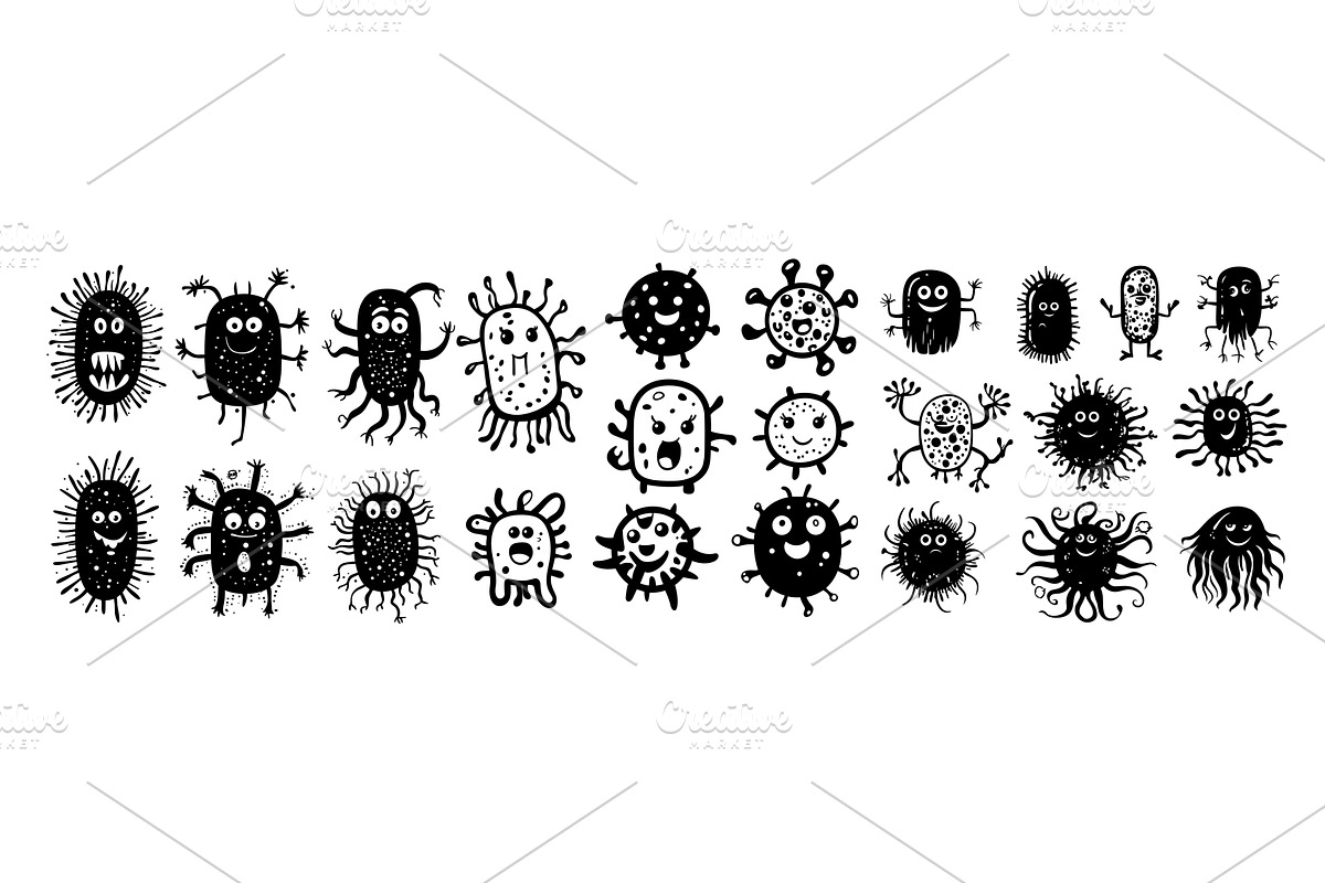 Germs funny microbes black ink, an Object Illustration by Onyx