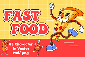 45 Fast Food Characters Illustration