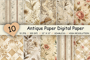 Antique Paper Digital Paper Pack, a Pattern Graphic by FloridPrintables