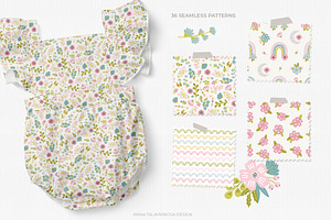 Unicorn Meadow Clipart & Pattern