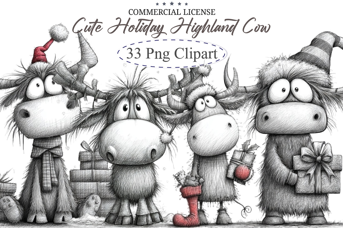 Cute Holiday Highland Cow Christmas, an Illustration by designcity5 (Photo 1 of 5)
