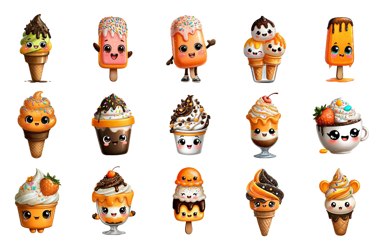 Kawaii Ice Cream Clipart, an Illustration by DreamArtGraphic (Photo 4 of 4)