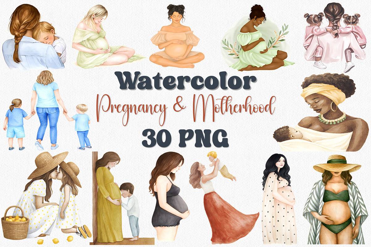 Watercolor Motherhood Clipart Set, an Illustration by CropUp Creative (Photo 1 of 4)