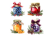 Watercolor Christmas Jams in Jar, a Seasonal Illustration by CitraGraphics (Thumbnail 4 of 5)