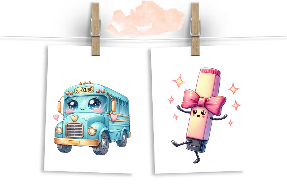 Kawaii Hello School Clipart Bundle, an Illustration by Libby Wishes (Photo 3 of 6)