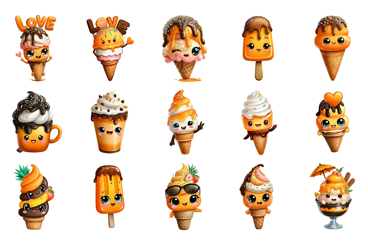 Kawaii Ice Cream Clipart, an Illustration by DreamArtGraphic (Photo 3 of 4)