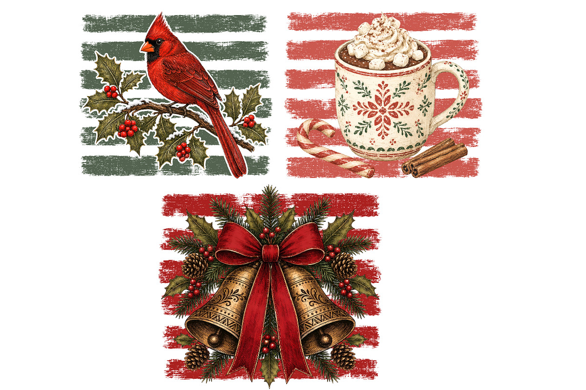 Vintage Christmas Striped PNG Bundle, an Object Illustration by Libby Wishes (Photo 4 of 4)