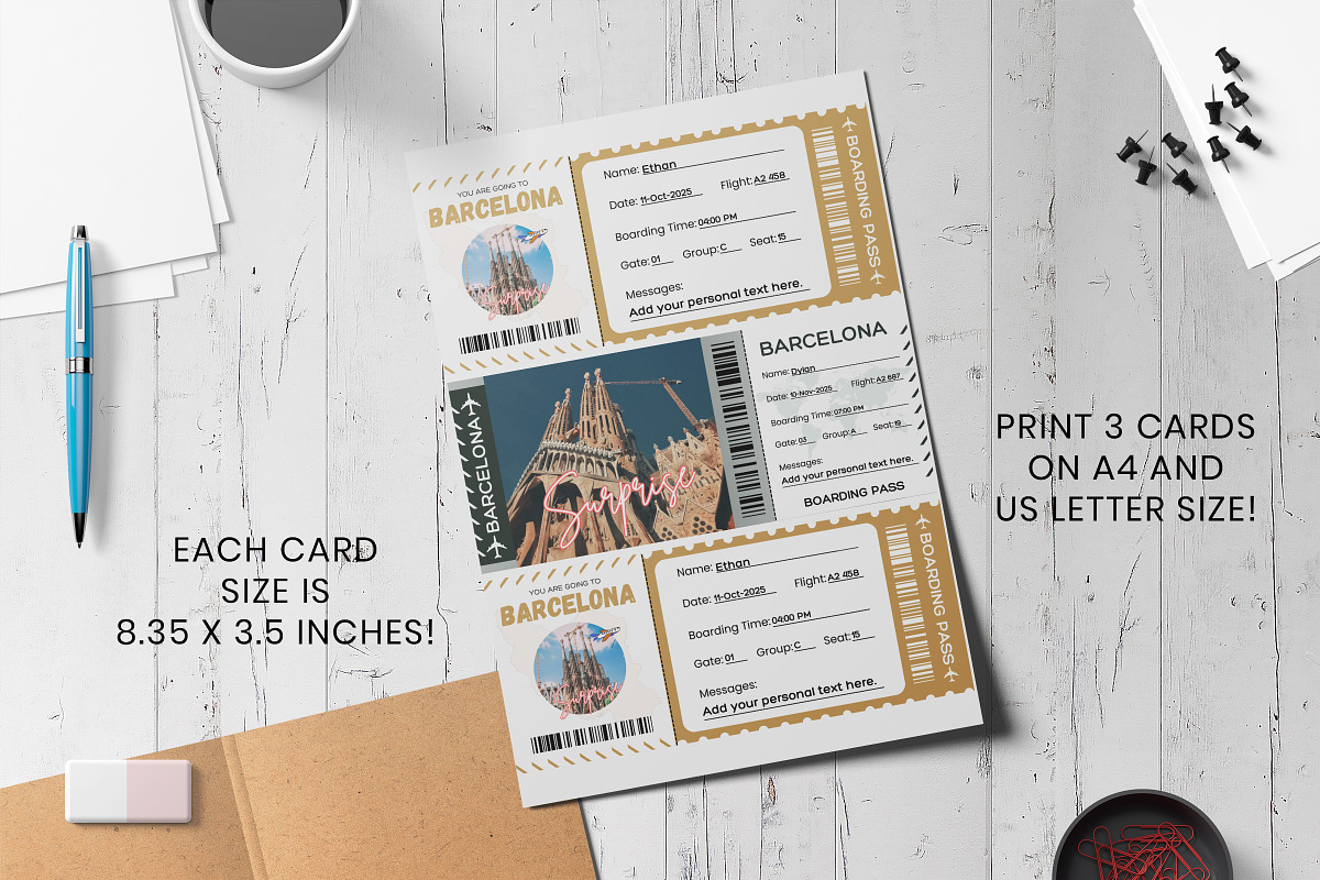 Barcelona Boarding Pass Canva, a Card Template by Snapybiz (Photo 4 of 10)